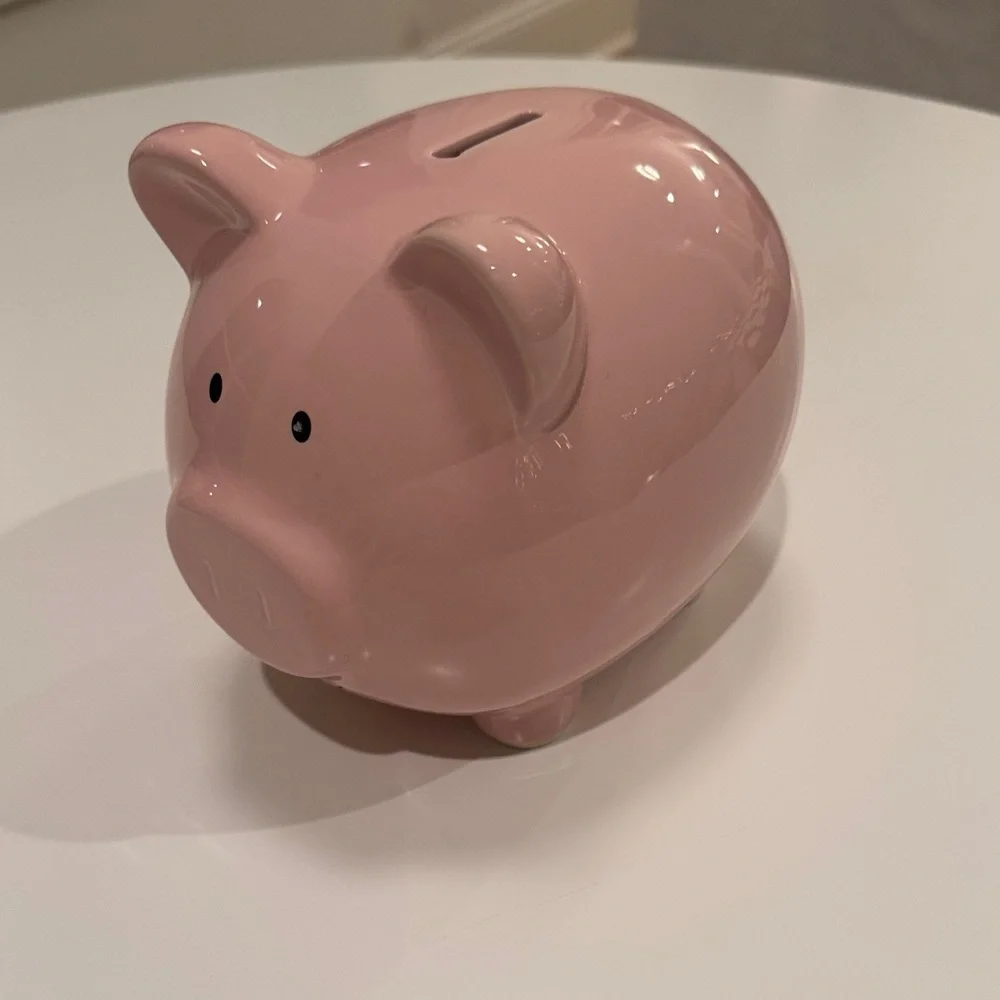 Girls pink piggy bank, EUC